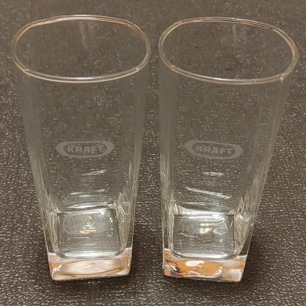 KRAFT Foods Glasses PAIR Attractive Square Base Milk Glass KRAFT Peanut …